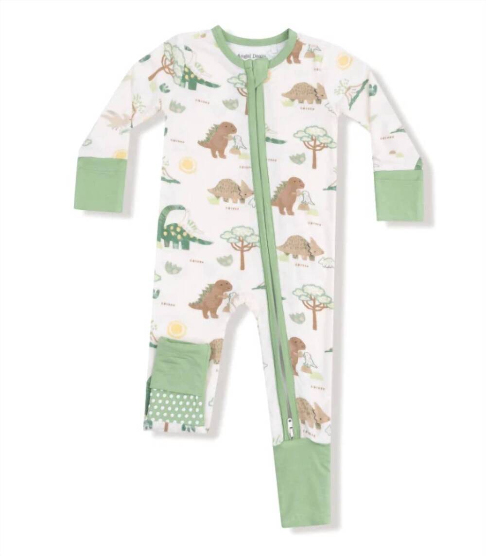 NEW ANGEL DEAR baby's love dinos two way zipper romper in ivory/green